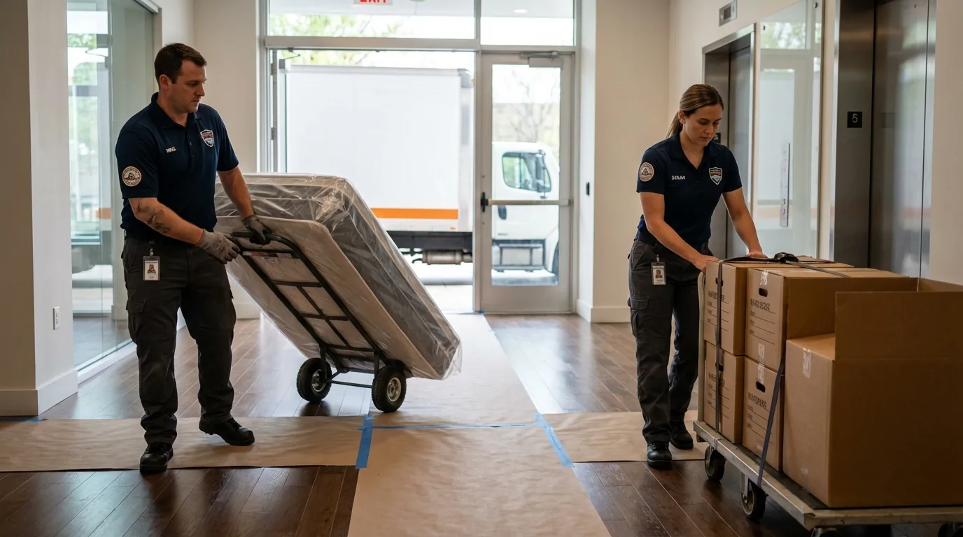 Professional apartment movers loading elevator in Dwight, IL