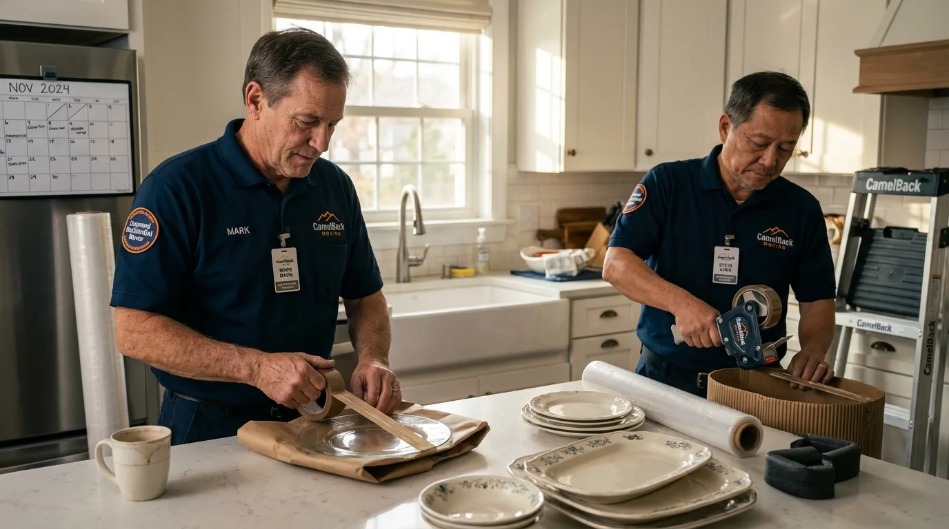Professional crew packing kitchen dishware in Dwight, IL